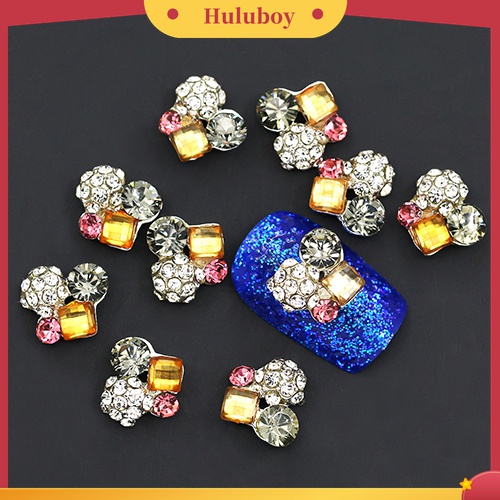 Huluboy Huluboy♡ 10pcs Stiker Kristal Berlian Imitasi 3D Bahan Alloy Untuk Dekorasi Nail Art
