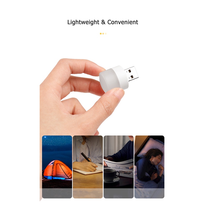 Lampu USB LED Mini Portable Lid Ukuran Kecil Bulat Bolam let Terang Untuk Lampu Darurat Emergency tidur baca belajar Laptop Mobil