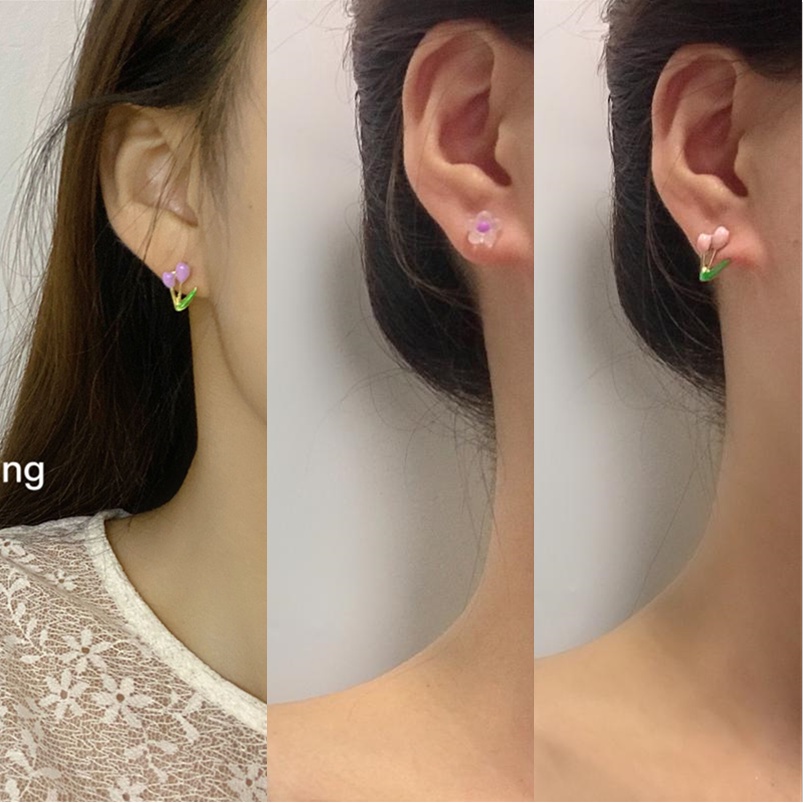 S925 Sterling Silver Needle Fashion Tulip Butterfly Earrings Set Simple Feminine Temperament Trend Accessories Jewelry Gifts