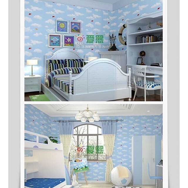 C007 Wallpaper  sticker  Cute motif  awan  dan langit biru 