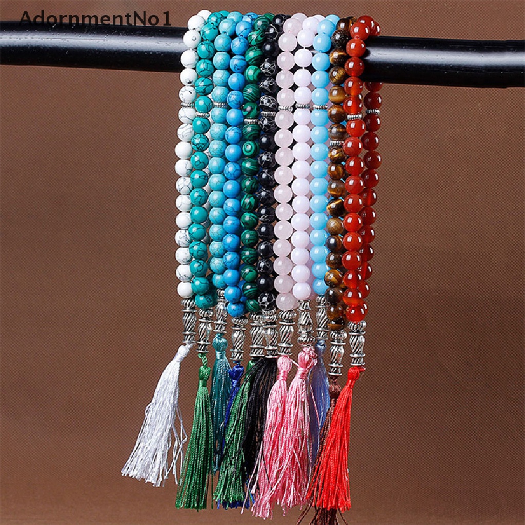 (AdornmentNo1) Gelang Tasbih Malachite 33 Manik-Manik Aksen Rumbai Untuk Umat Muslim