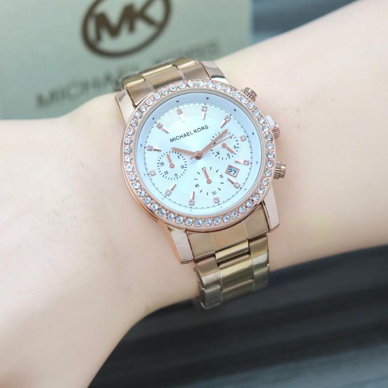 Jam Tangan Premium Wanita MK Ring Diamond Tangal Aktif Rantai Steinless