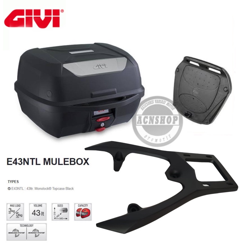 Box Motor Top Box Givi E-43 Ntl + Bracket Box Honda Vario 125 Vario 150