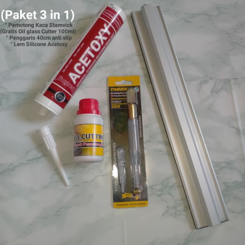 

Pemotong Keramik Stamvick ,Lem Kaca Acetoxy Clear & Penggaris(Paket 3 in 1 Murah)