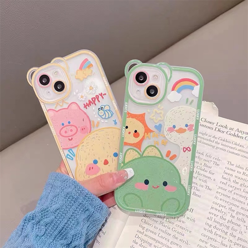 Soft Case Silikon Motif Kartun Beruang Untuk Compatible for iPhone 14 13 12 11 Pro Max X Xr Xs Max SE 2020 iPhone 8 7 6 6s Plus Ins Cute Graffiti Animal Couple Phone Case Bear Lens Silicone All-inclusive Shockproof Phone Cover