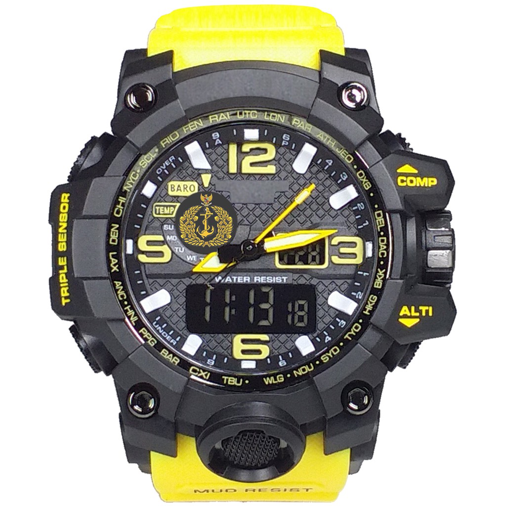 (Istimewa Bossque) Jam LOGO TNI - AL Double Time Tali Kuning (Exclusive)