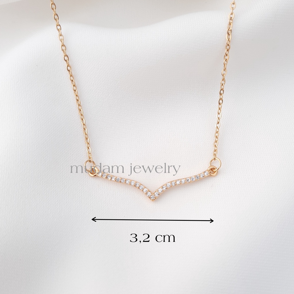 Kalung Model Fuji Dengan Taburan Diamonds Artifisial Tersedia Warna Rose Gold, Gold dan Silver