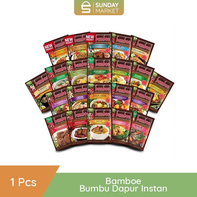 

Bamboe | Bumbu Dapur Instant All Variant | Tom Yum, Rawon, Rendang, Balado, Nasi Goreng, Soto, Gule, Opor, dll