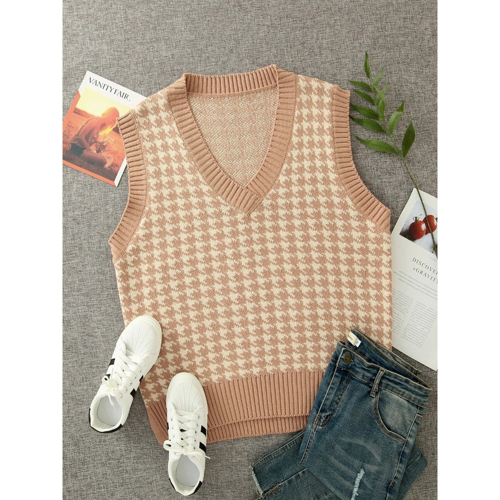 Jennie vest/houndstoothvest/street vintage rompi rajut
