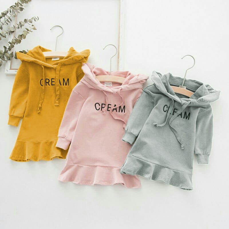 Zahra Dress Anak Perempuan Cream Hoodie Bahan Fleece | Sweater Anak Terlaris Umur 1 - 5 Tahun