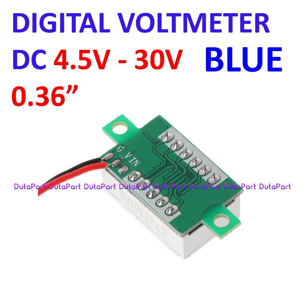 Digital Voltmeter DC 4.5V-30V 0.36&quot; Biru 2 Wire Tanpa Frame Volt Meter