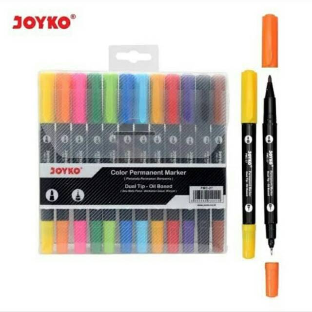 

Pen / Spidol 12 warna Joyko PMC-27 / Color Permanent Marker Dual Tip