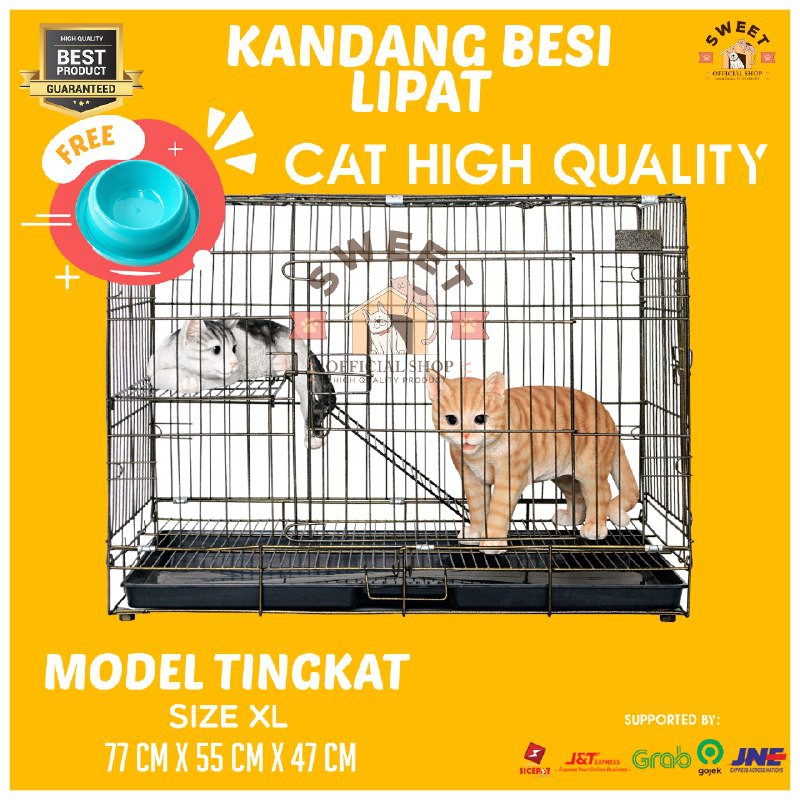 Kandang Kucing Tingkat Besar Besi Lipat Size XL(80X57x50 ...