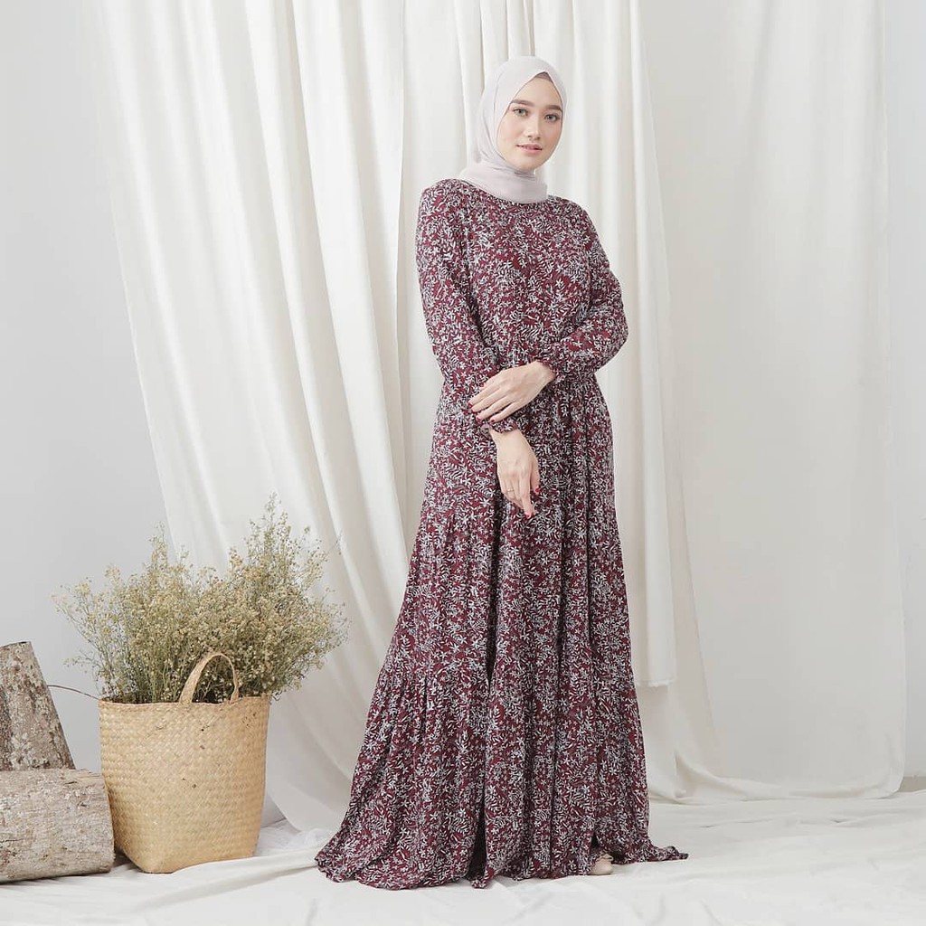 DISC 20% WEARMOURA MAROON HOME DRESS KIRANA SERIES [BUSUI FRIENDLY/GAMIS SYAR'I/WUDHU FRIENDLY]