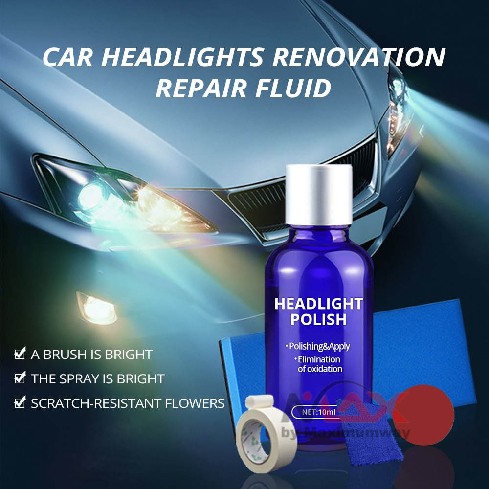 Poles Kaca Lampu Mobil (1 Set Lengkap) menghilangkan buram buret lampu mobil dan motor 10ML Car Headlight Restoration Kit Repair Renewal Coating Headlight Anti Scratch Liquid Headlamp Polish Retreading Agent Spray