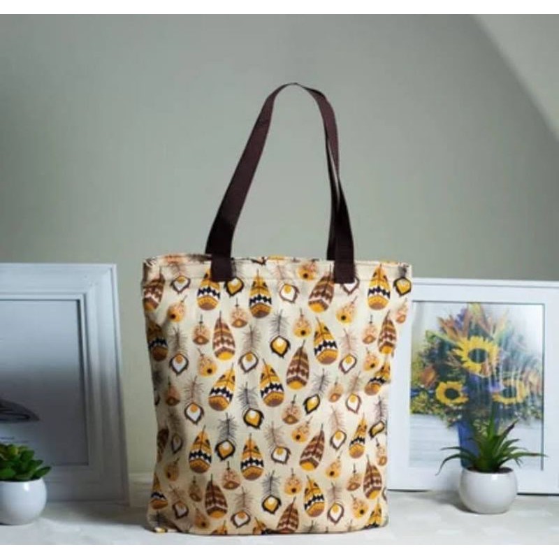 Totebag kanvas motif bulu merak-tas totebag kanvas-tas selempang