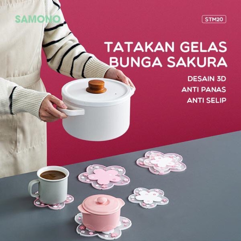 SAMONO STM20 Tatakan Alas Panci Pink Tahan Panas Silikon Tahan Air Anti Slip Premium Tahan Panas Design 3D