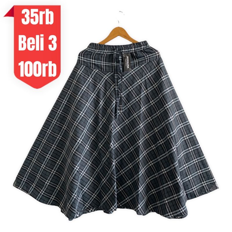 ROK KOTAK KOTAK PANJANG WANITA ROK PAYUNG MAYUNG ROK PANJANG ROK MUSLIMAH MUSLIM DEWASA BAHAN KATUN PINGGANG KARET TALIAN-1