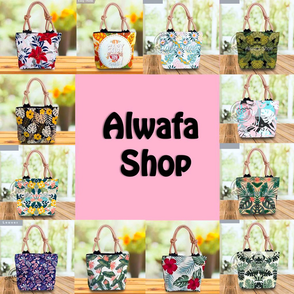 Tas Sumbu Totebag Flower Daun Tas Hijab Motif Floral Monstera Janda Bolong Tas Sumbu Hijab