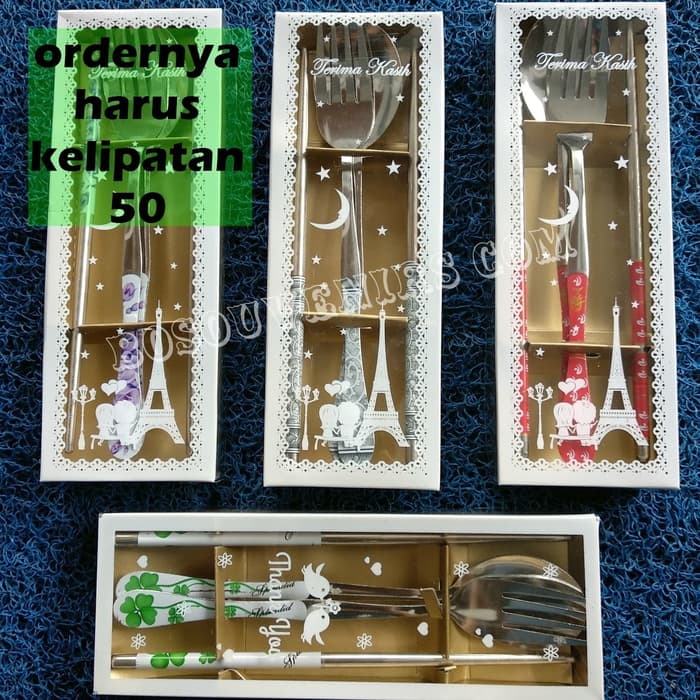 sovenir sofenir suvenir 1set Sendok Sakura mika (sendok+garpu+Sumpit) |souvenir pernikahan