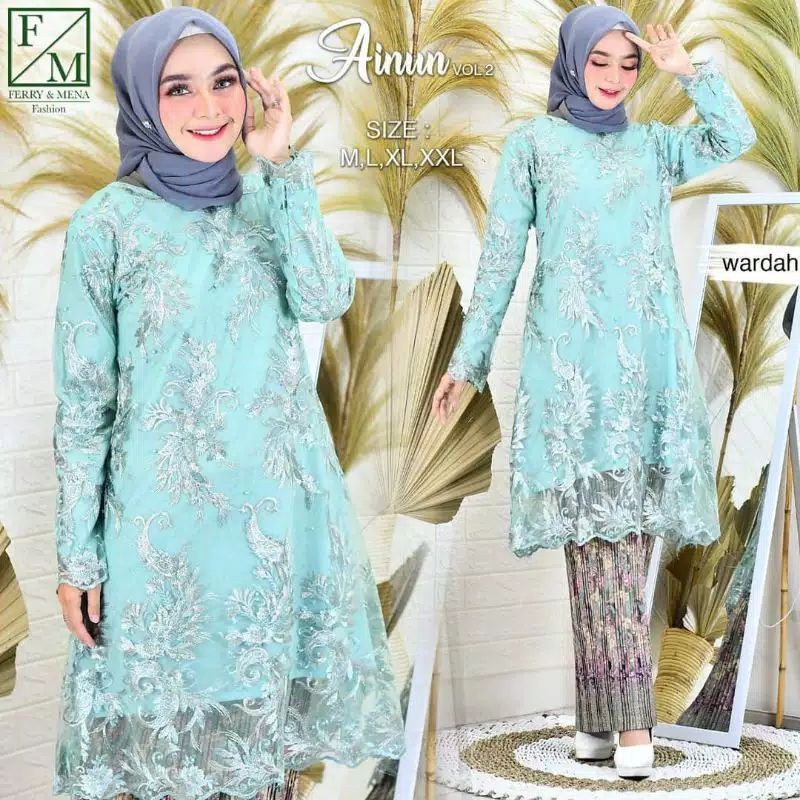 SETELAN KEBAYA AINUN/TUNIK TULLE BORDR/KEBAYA MODERN