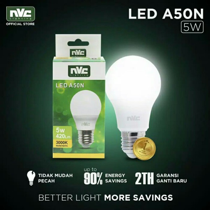 NVC A60N Bohlam Bola Lampu LED 5W 5 Watt Cahaya Warna Putih 6500K