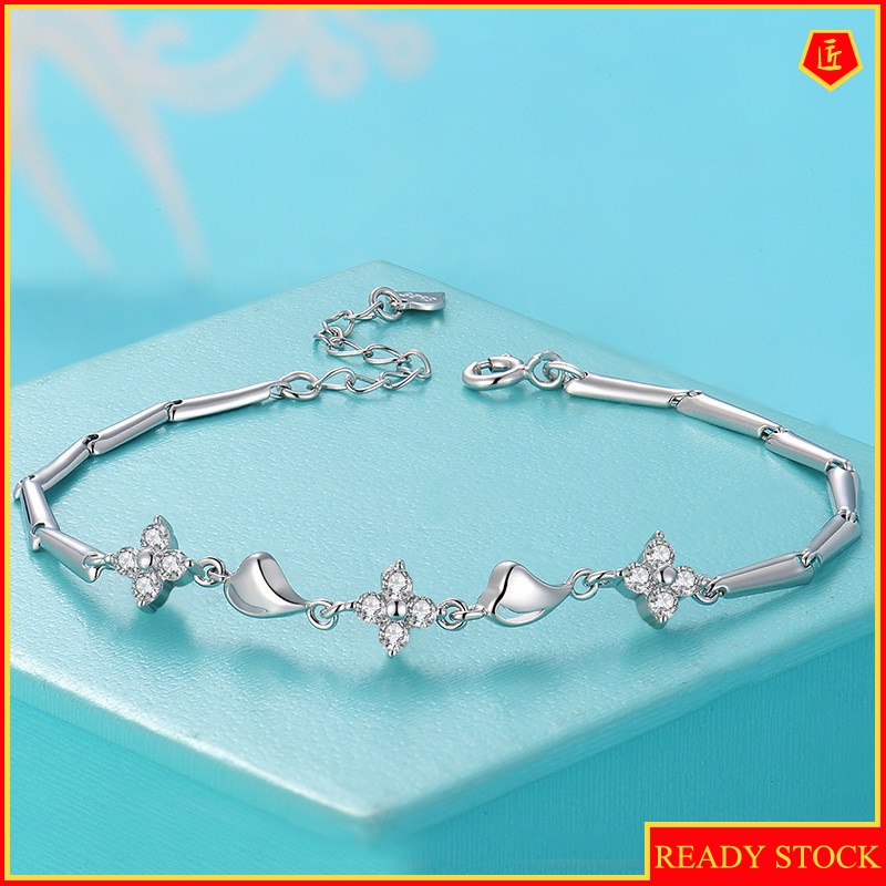 [Ready Stock]Fashion Four-Leaf Clover Diamond Heart-Shaped Bracelet