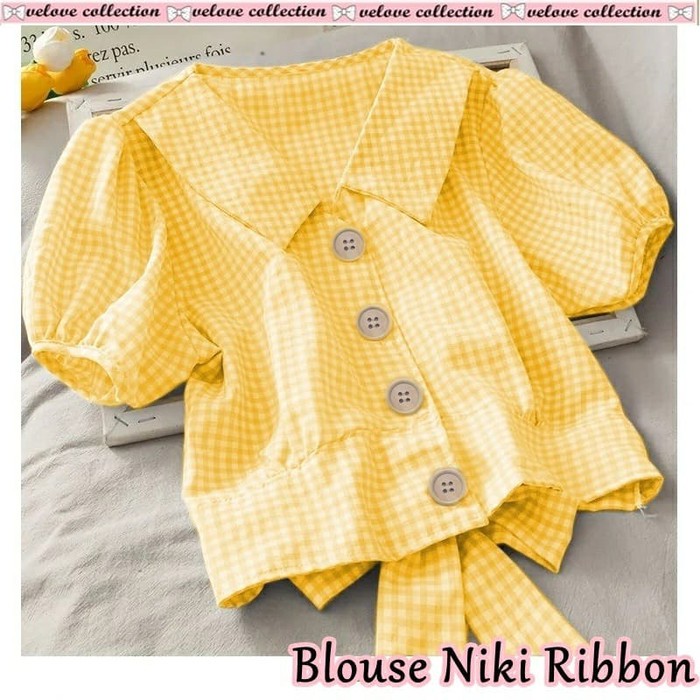 Baju Atasan Wanita / Blouse Jumbo / Baju Wanita Blouse Niki ribbon Kuning [Baju Atasan Wanita  19TZY