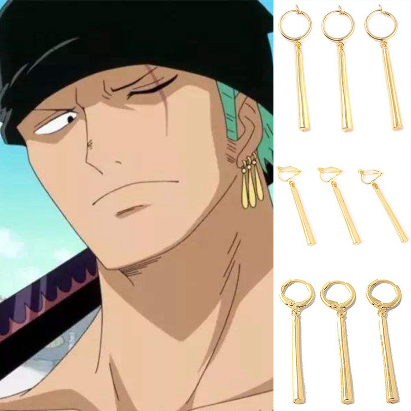 3PCS Anime One Piece Roronoa Zoro Four-Type Earrings Ear Clip Studs Hook Cos Prop