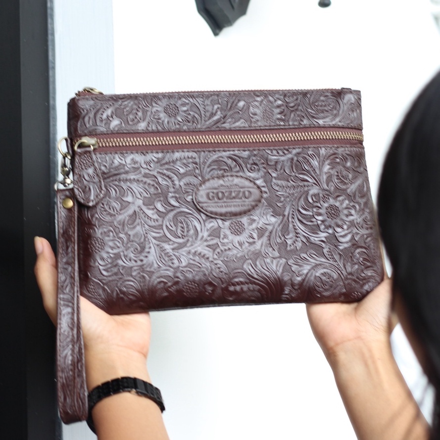 CLUTCH WANITA KULIT SAPI ASLI LAILY BATIK DOUBLE ZIPPER / FREE GRAVIR NAMA DI CLUTCH