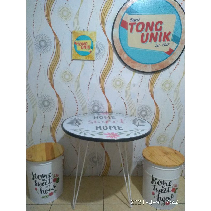(GRATIS ONGKIR SE-JAWA) Kursi Tong Besi Lukis Custom 2 Kursi 1 Meja