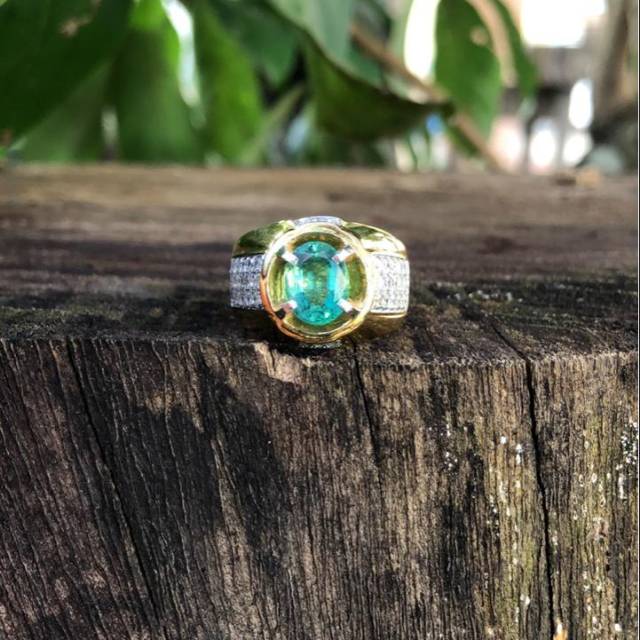 Cincin fashion cowo silver paladium bermata zamrud colombia dan berlian super