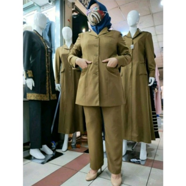 Baju Dinas Wanita Pemda Aceh Blazer PNS ASN Keki Seragam Pemda Khaki Wanita Baju Guru coklat tua