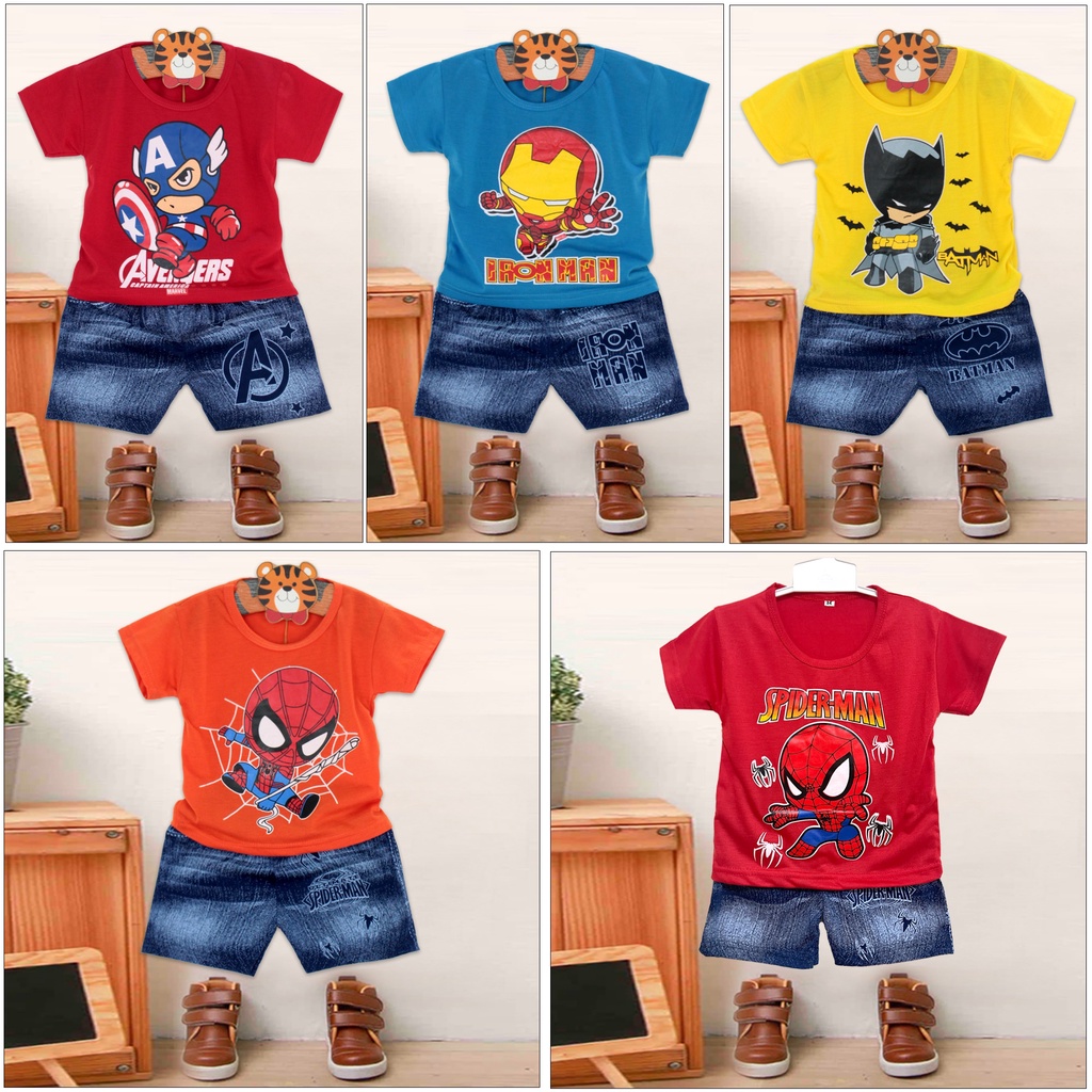 V&amp;Z kids- baju anak setelan jeans anak laki laki/kaos anak murah jeans/baju anak MOTIF JEANS cowok/atasan anak/baju murah anak/setelan superhero/baju anak superheroes