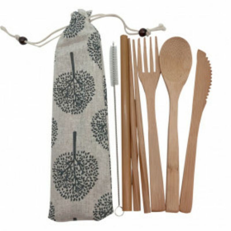

ABAY Set Perlengkapan Makan Sendok Garpu Pisau Sumpit Sedotan Japanese Style Bamboo