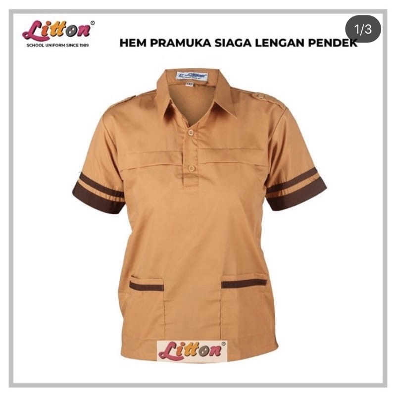 Seragam Pramuka SIAGA lengan pendek Litton 2-XL katun halus / hem coklat sekolah