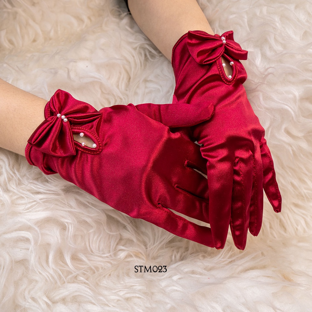 [NEW PRODUK] WEDDING GLOVES SARUNG TANGAN PESTA SILK PENGANTIN MERAH STM023