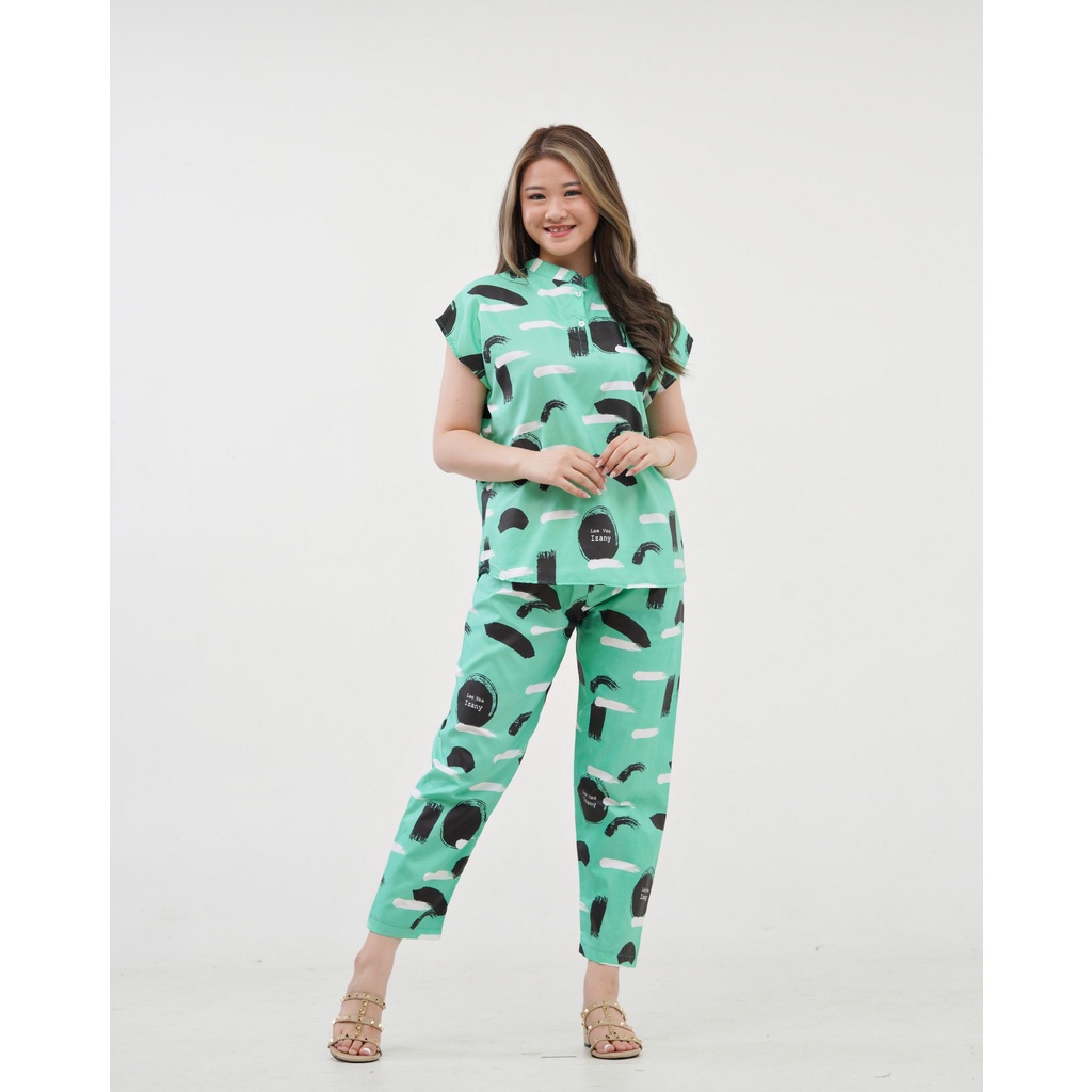 IZANY Piyama Dewasa Daily Set / One Set Aeon all size Lengan Pendek Allsize-CULTIVE GREEN