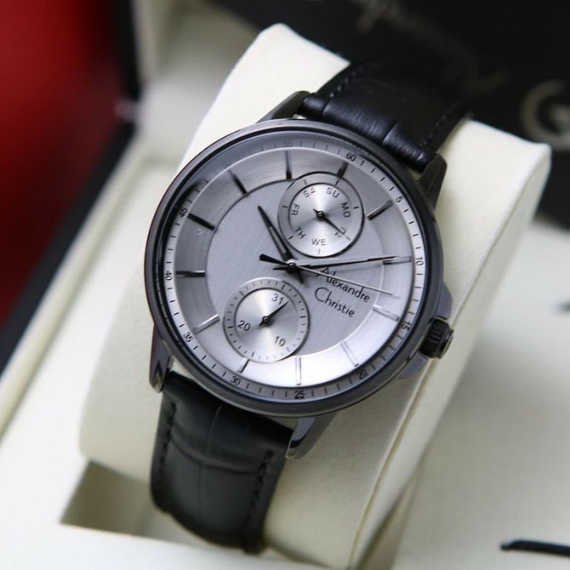 Jam Tangan Alexander Christie Pria Black Grey ac6576 Original