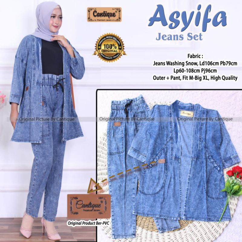 Asyifa One Set Setelan Celana Outer Blazer Cardigan Polos Jeans Snow Ld 106 Fit XL Best Seller By Ca