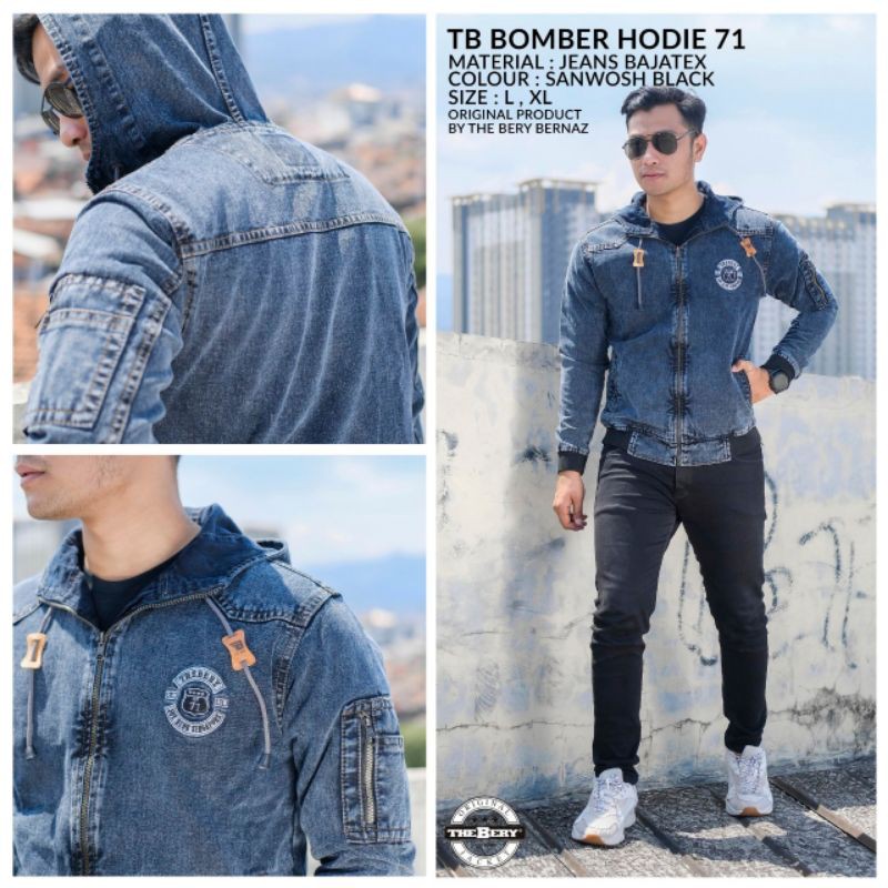 Jaket jeans cowok topi sobek pria sandwash