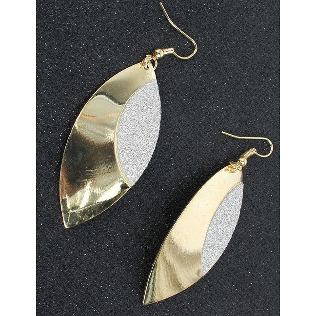 LRC Anting Tusuk Fashion Golden Leaf Alloy Frosted Earrings K44346