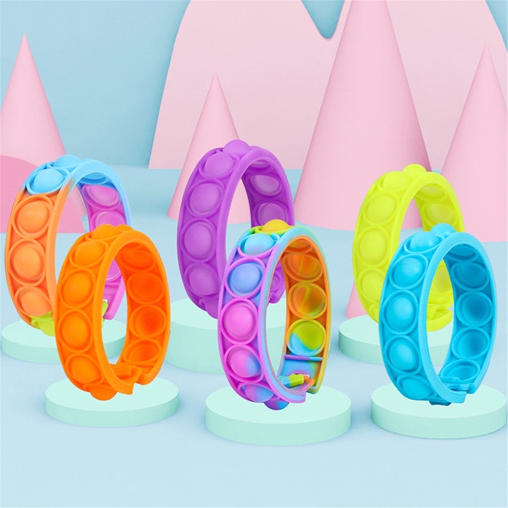 POP IT Fidget Toy Gelang Teka-teki Anak Dekompresi Jari Gelembung Musik Mainan Warna Gelang Silikon