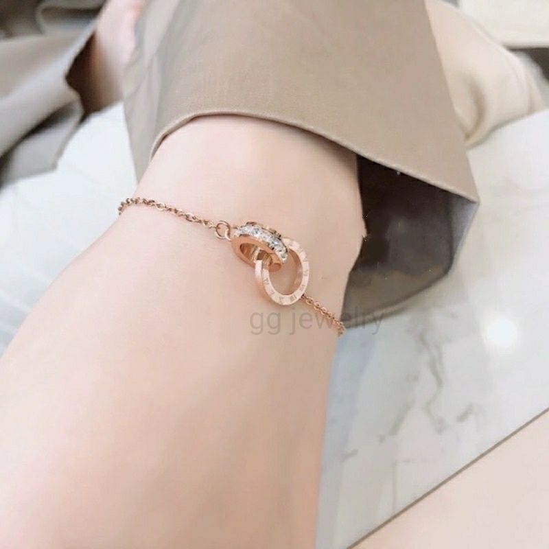 GG Gelang Tangan Aksen Angka Romawi 1 layer Titanium Lapis Emas 18k#GT-1141L