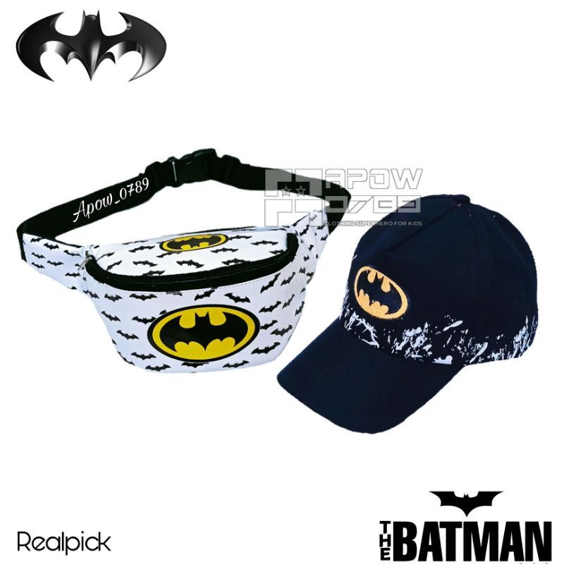 Tas Waistbag BATMAN Paket 2in1/ Tas Bahu Anak Laki laki/Free Topi Baseball anak Usia 2-10thn