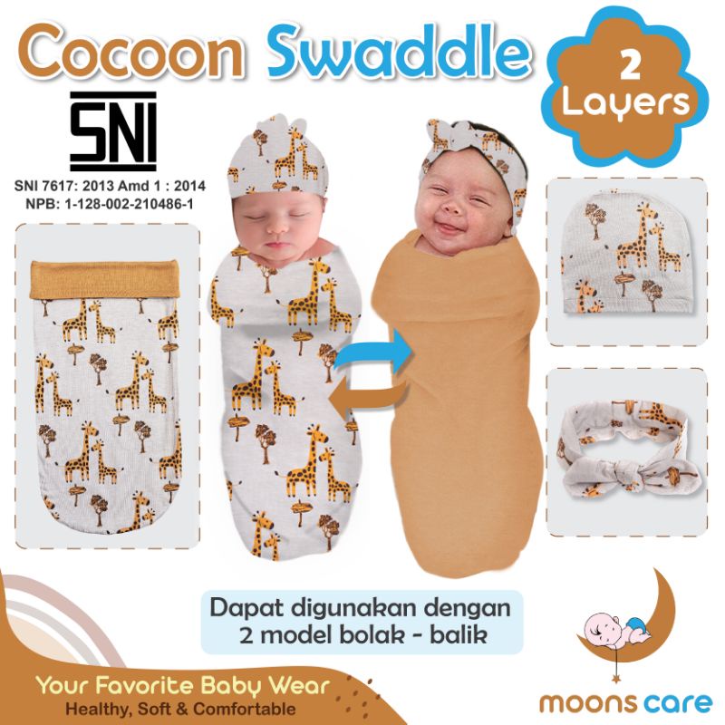 SNI [Perlengkapanbayimurah] Cocoon Swaddle Bedong instan Motif Dita Moons Care bolak balik murah palinggampanginstan