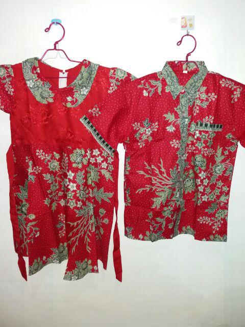 Qnunbatik Sarimbit Couple Batik Anak Terusan/dress/hem Kemeja Melati Dasar Warna