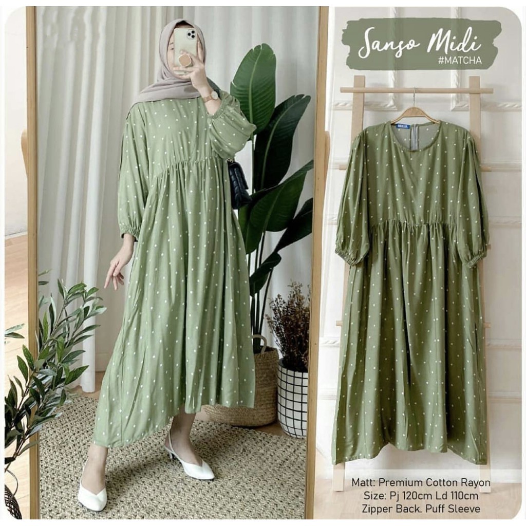 IL - SANSO POLKADOT MIDI DRESS MUSLIM | TUNIK POLOS BINTIK WANITA MUSLIM