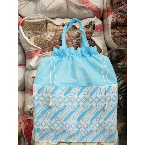 Tas serut batik Baby blue TEBAL&amp;TERMURAH uk.22x22 (Harga Lusin isi 12)