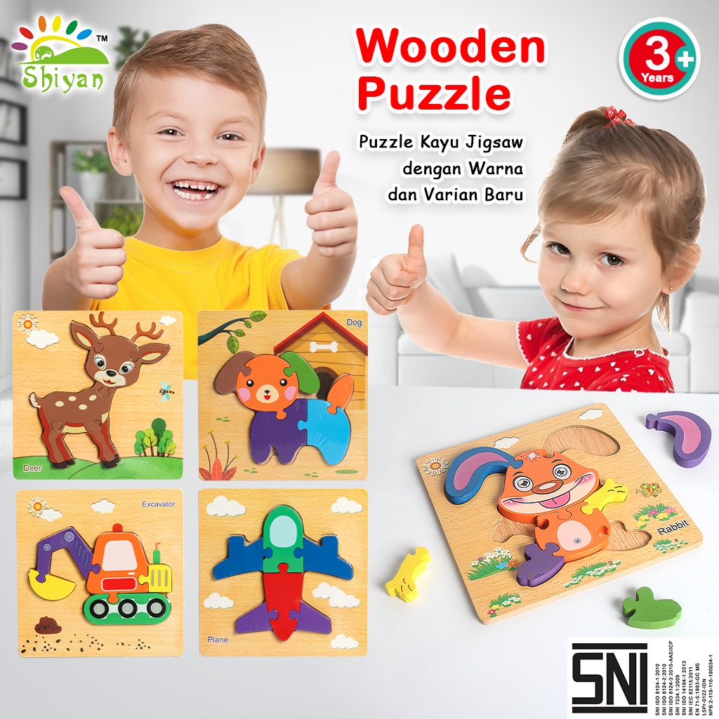 [Shiyan] mainan puzzle kayu jenis jigsaw warna / mainan edukasi anak 3D wooden puzzle children education toys jigsaw